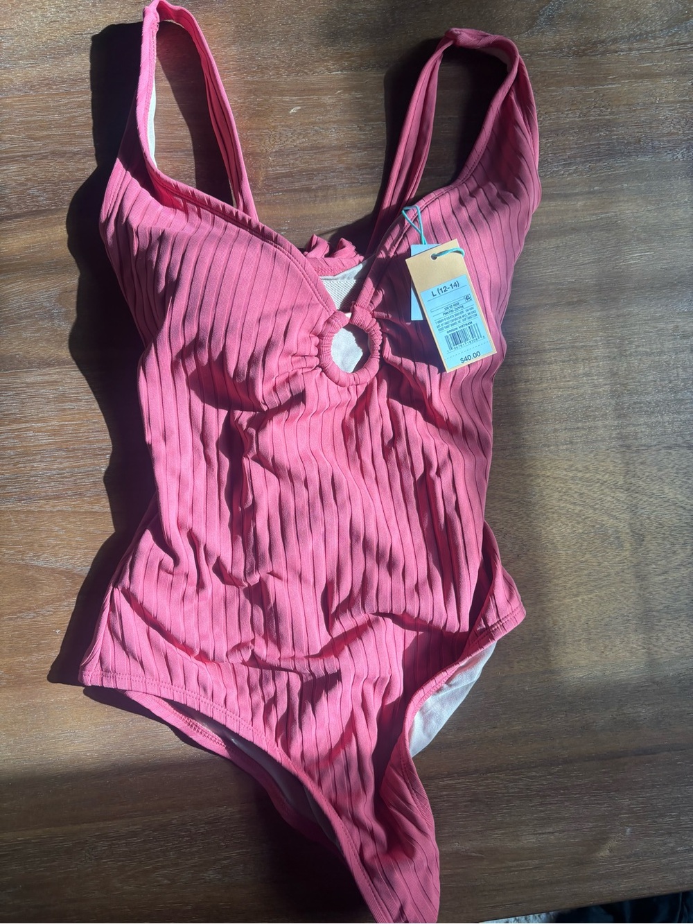Target Pink Ribbed One-Piece Swimsuit with Front Ring